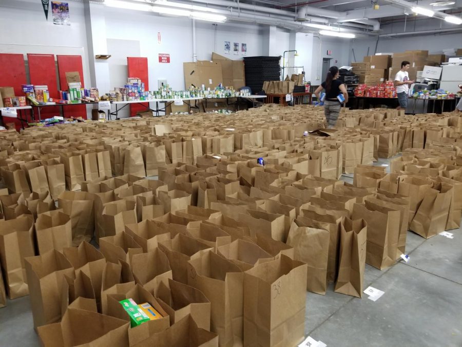 This was taken October 9, 2017. Students have categorized and prepared bags that will be distributed to families selected by the schools of Broward County.