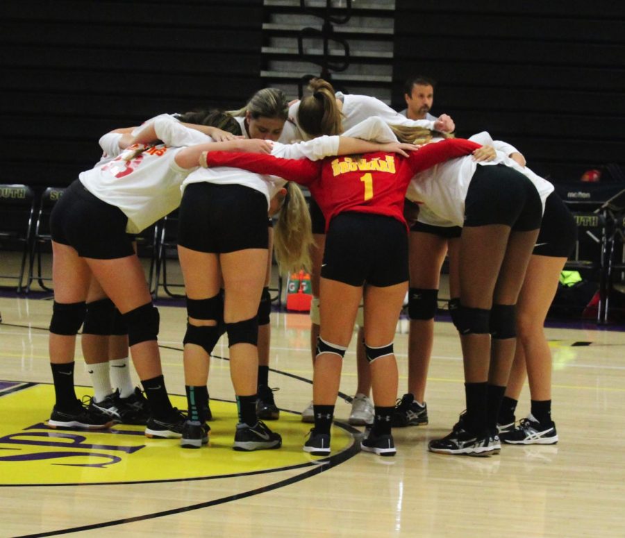 SBHS Girls Volleyball Team Huddle. 
