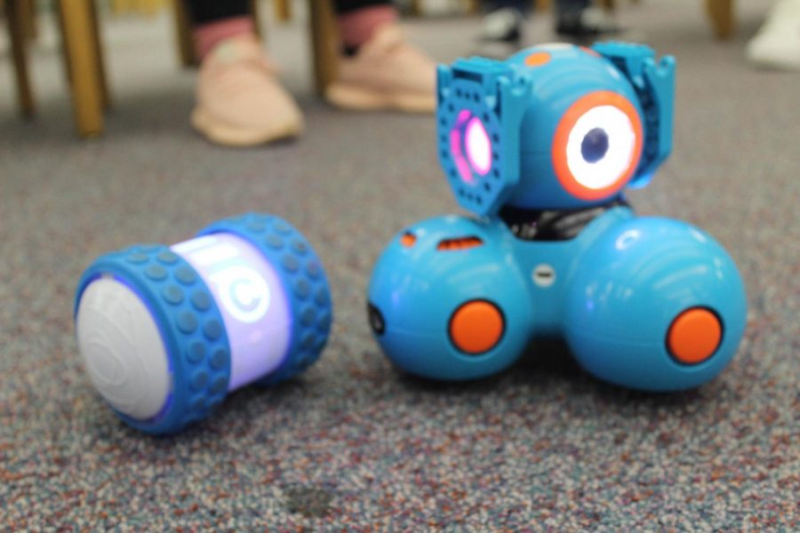 Students used their phones to program these two CleverBots. The CleverBot on the right is called Dash. 