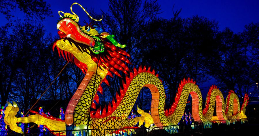 This is a dragon float from a Chinese Lantern Festival being held in Philadelphia. in 2017.