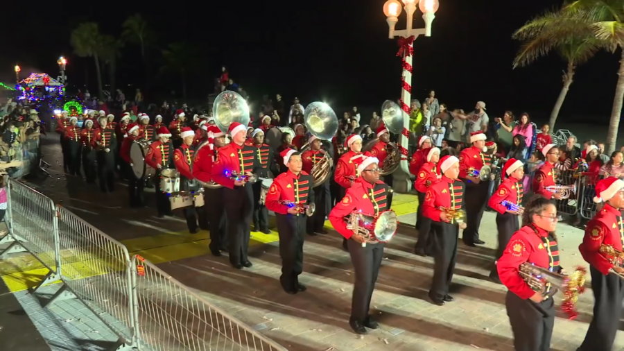 South Broward High School marching band performing in the 2017 Candy cane parade. 
