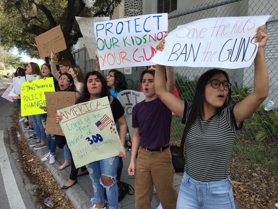 South Broward Students protesting outside of their school days after the MSD shooting.