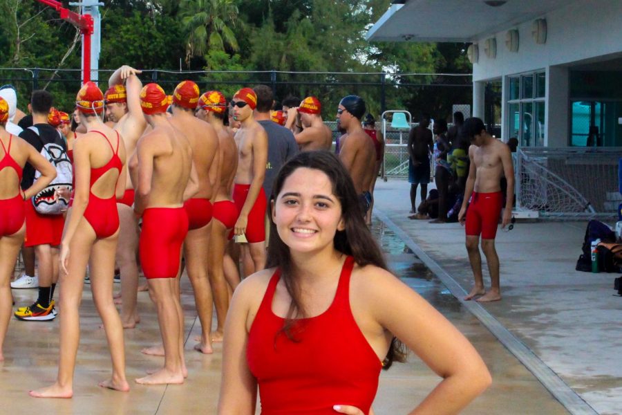 Grace Ann (12th), captain of the swimming team, shows leadership during the last home game in South Broward High School on October 10, 2019. The senior had mixed feelings on her senior night as a captain. 
