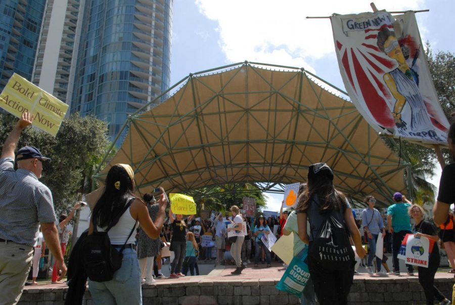 Protesters in the Global Youth Climate Strike march to a nearby amphitheater in Fort Lauderdale on September 20, 2019.  Although the Climate Strike started in front of the Broward County School District Offices, the group then began marching through the city to a stage. Once there, many of the student leaders gave speeches about the issue. 