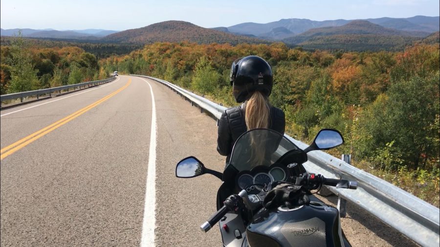 Audrey Nadeau (17) gazes at the view of the mountains in Îles-de-Boucherville National Park. The road in the photograph is especially known as a motorcycle stop for an amazing view. 