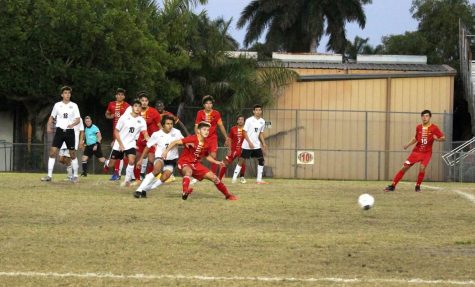 Senior, Justin Meyer blocks an Everglades player from receiving the ball. South Browards team took possession of the ball and brings it back towards Everglades goal. Nico Robles was the player who scored the only goal for South Broward in this game. 