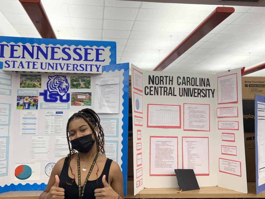 17 year old president of BSU and student of Mr. Sierras African American history class ,Sacha Robertson, shows her approval of the boards chosen for HBCU Recognition day coming sometime in the Spring.