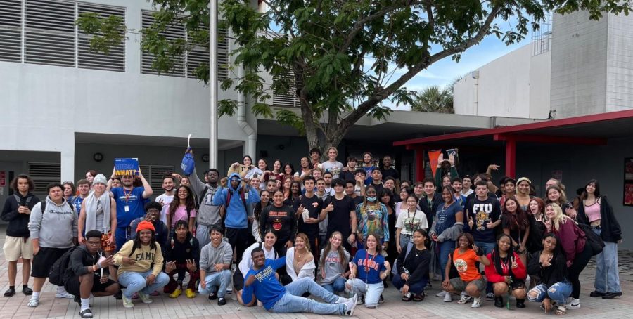 SBHS+Seniors+pose+in+the+courtyard+as+the+Decision+Day+Celebration+came+to+a+conclusion.+Photo+courtesy+of+Mrs.+Brown.+