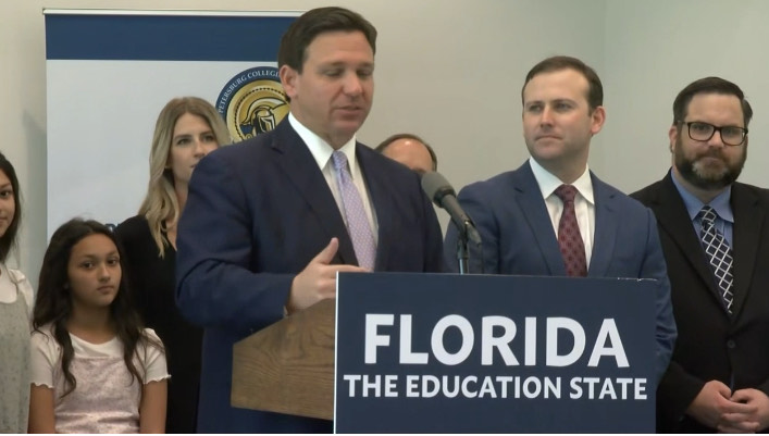 Governor Ron DeSantis is leading a press conference in St. Petersburg, Florida on March 15, 2022. The Governor discusses replacing the FSA with F.A.S.T.