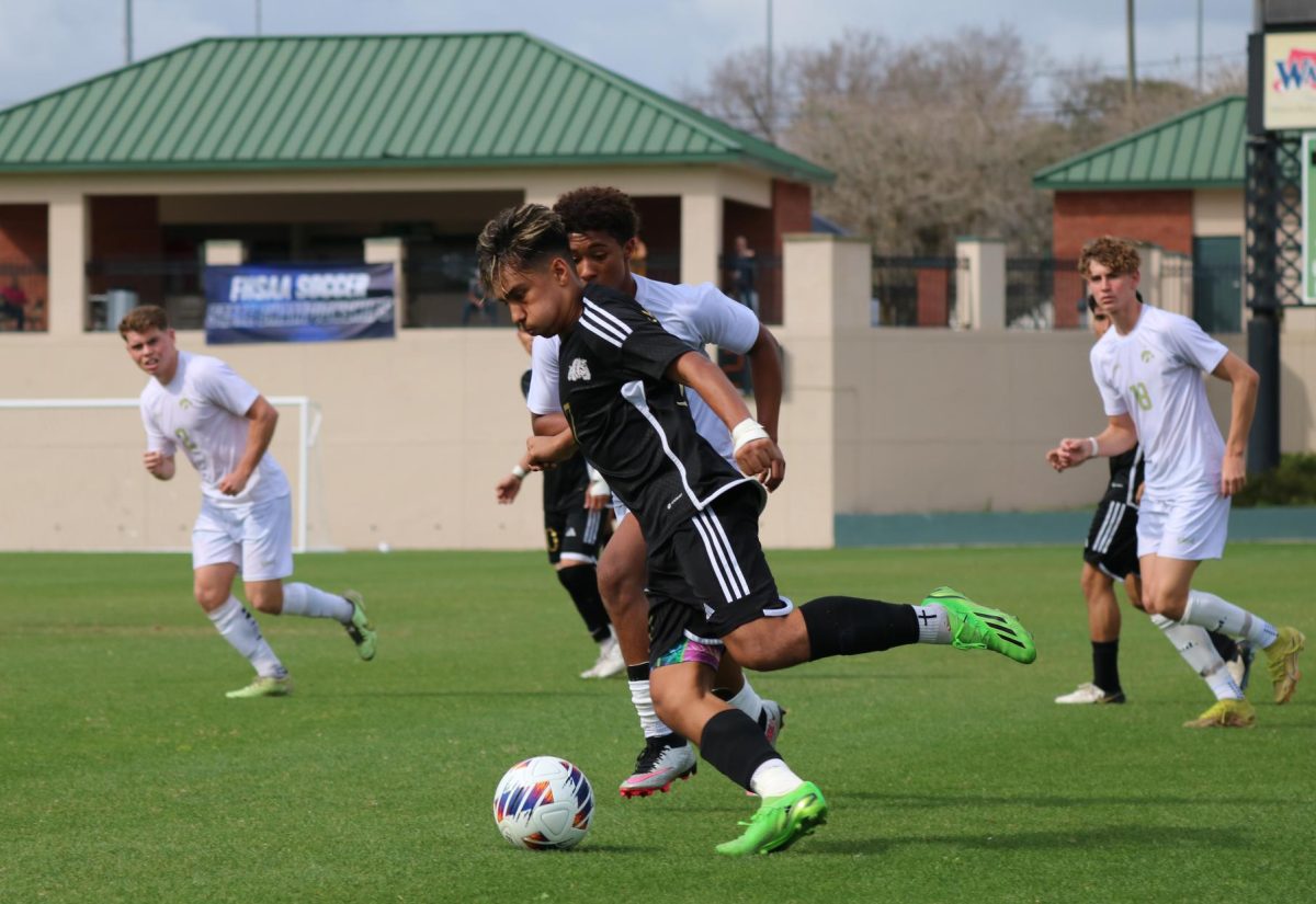 SBHSs Angelo Rodriguez outmaneuvers the Viera defender and showcases sublime dribbling skills as he glides past his opponents.
