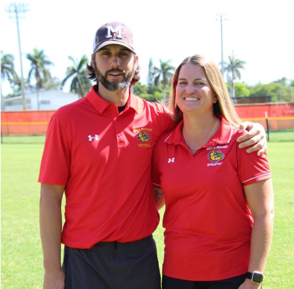 SBHSs new softball coach, Danielle Taylor poses with her co-coach, and husband, Shamus Taylor. 