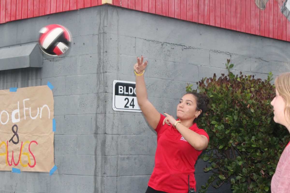 Bianca ____ throws the volleyball for fun at her friends.