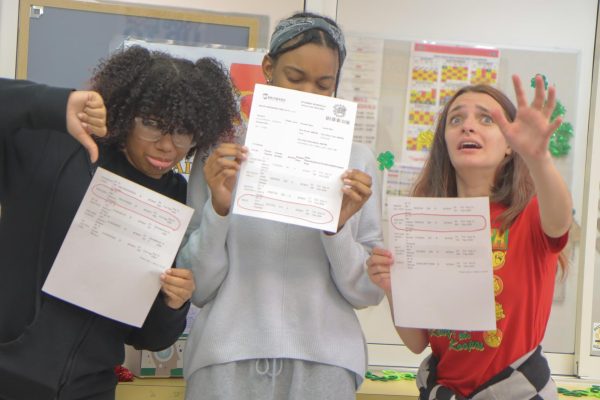 Tiandra Blackwood, Marley Berriz, and Taliyah Holmes, express their frustration over the removal of English 3 Honors at SBHS.