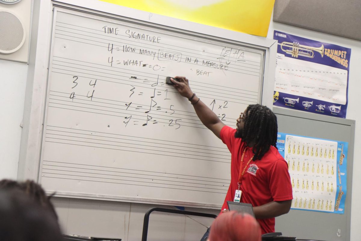 Mr. E corrects a students mistake and explains why its wrong as he expresses/shows them a way to remember.